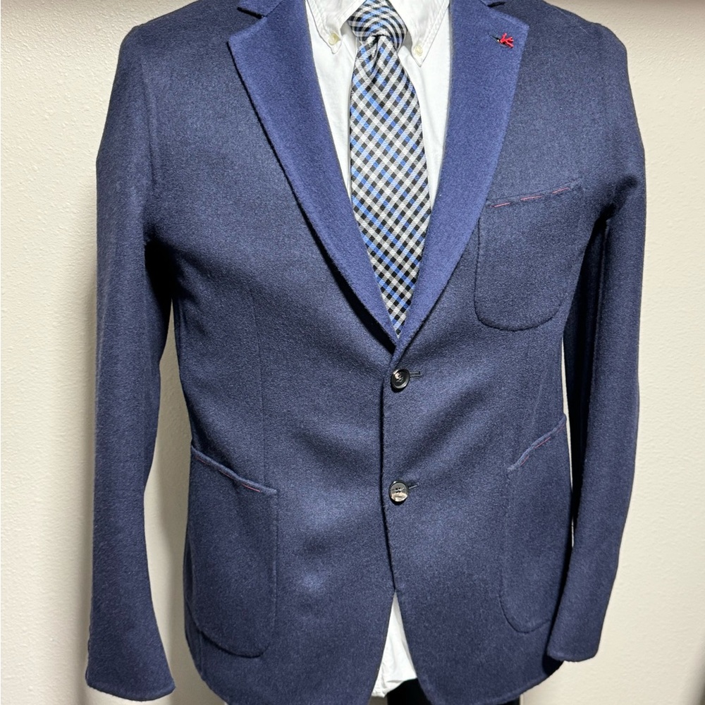 Isaia Deep Navy Knit Sport Coat with Patch Pockets